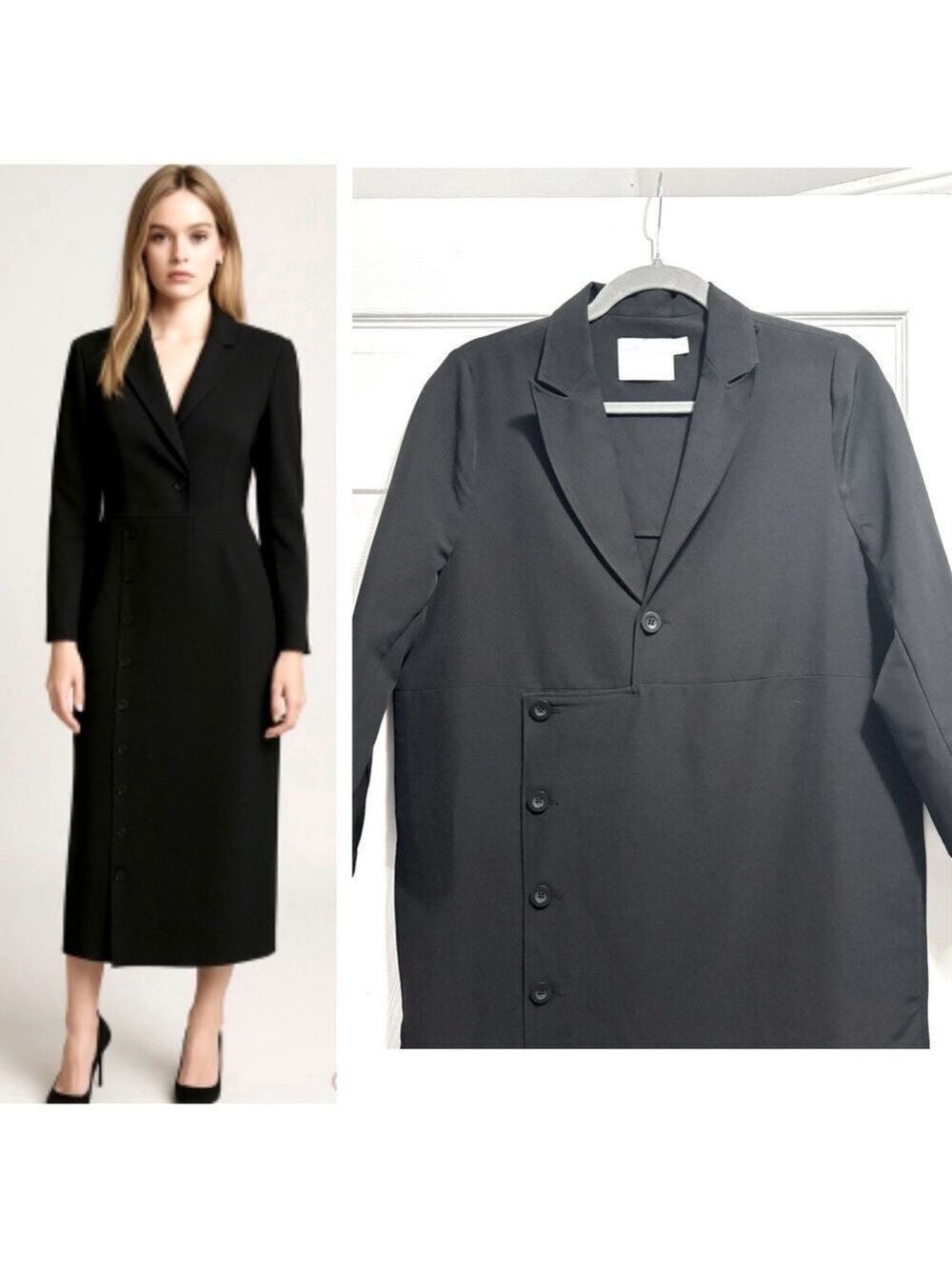ASOS Long Black Dress Trench Coat Dress Blazer Button Detail Pockets Size 6